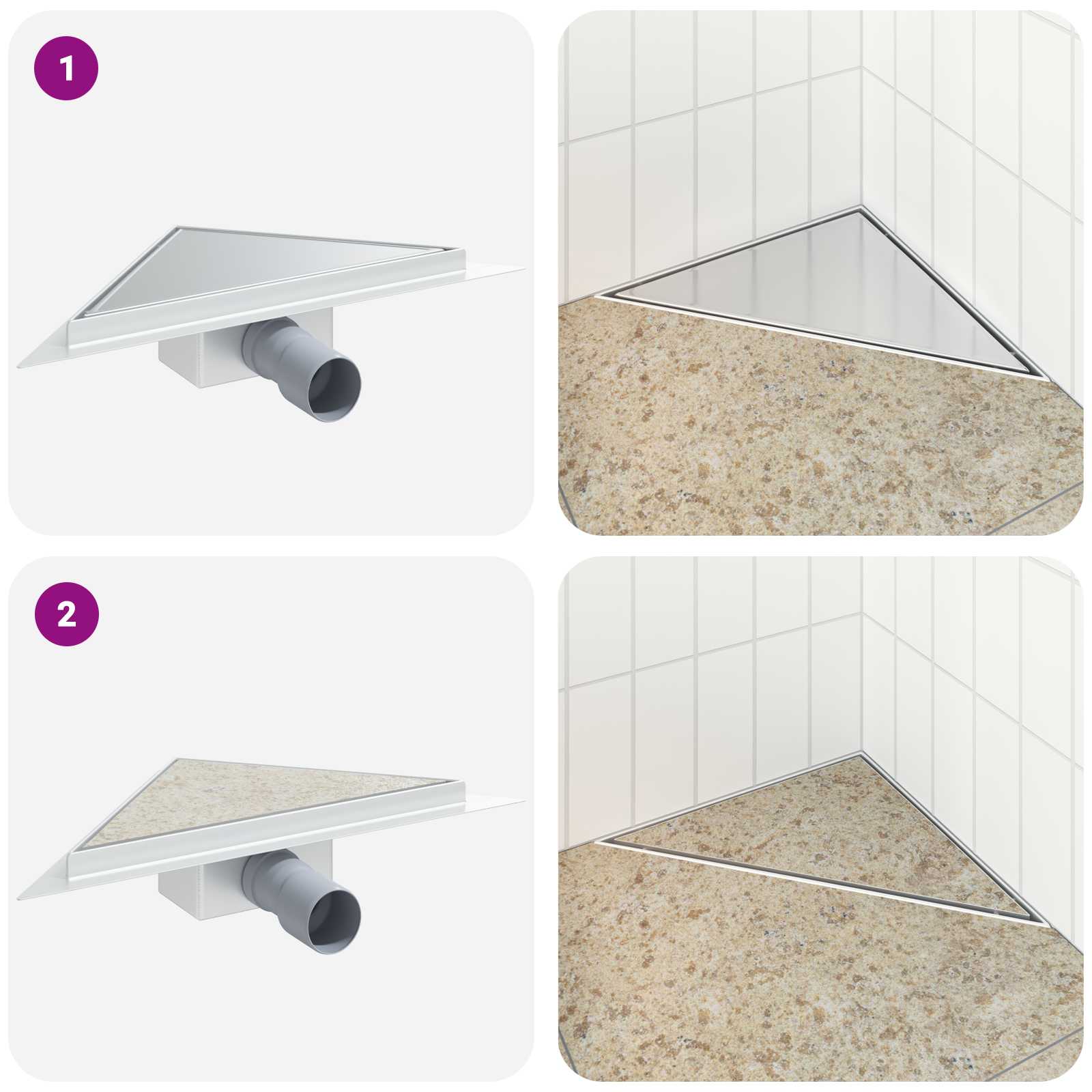 2 σε 1 Τριγωνική Σαρωθριά Λεκάνη Ασημί 32 x 32 x 7,5 εκ - Pakobazaar