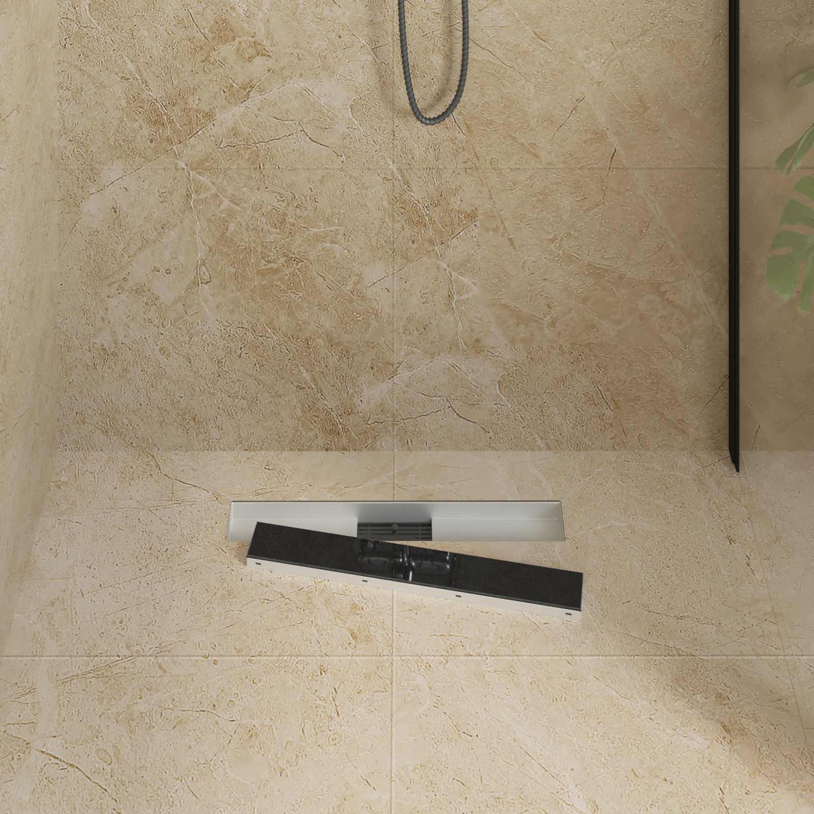 Εκροή ντους με γυάλινη επικάλυψη Μαύρο 60 cm