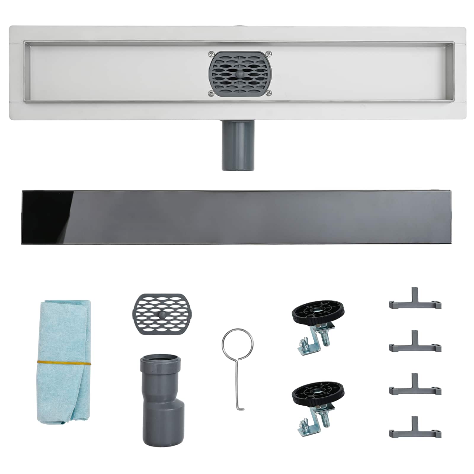 Αποχέτευση Ντους με Γυάλινη Κάλυψη και 360° Σιφώνι Μαύρο 80 cm