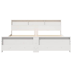Σκελετός Κρεβατιού με ράφι Λευκό 200 x 200 cm Στερεό πεύκο