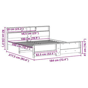 Σκελετός Κρεβατιού με ράφι Λευκό 180 x 200 cm Στερεό πεύκο