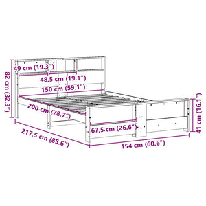 Σκελετός Κρεβατιού με ράφι Καφέ 150 x 200 cm Στερεό πεύκο