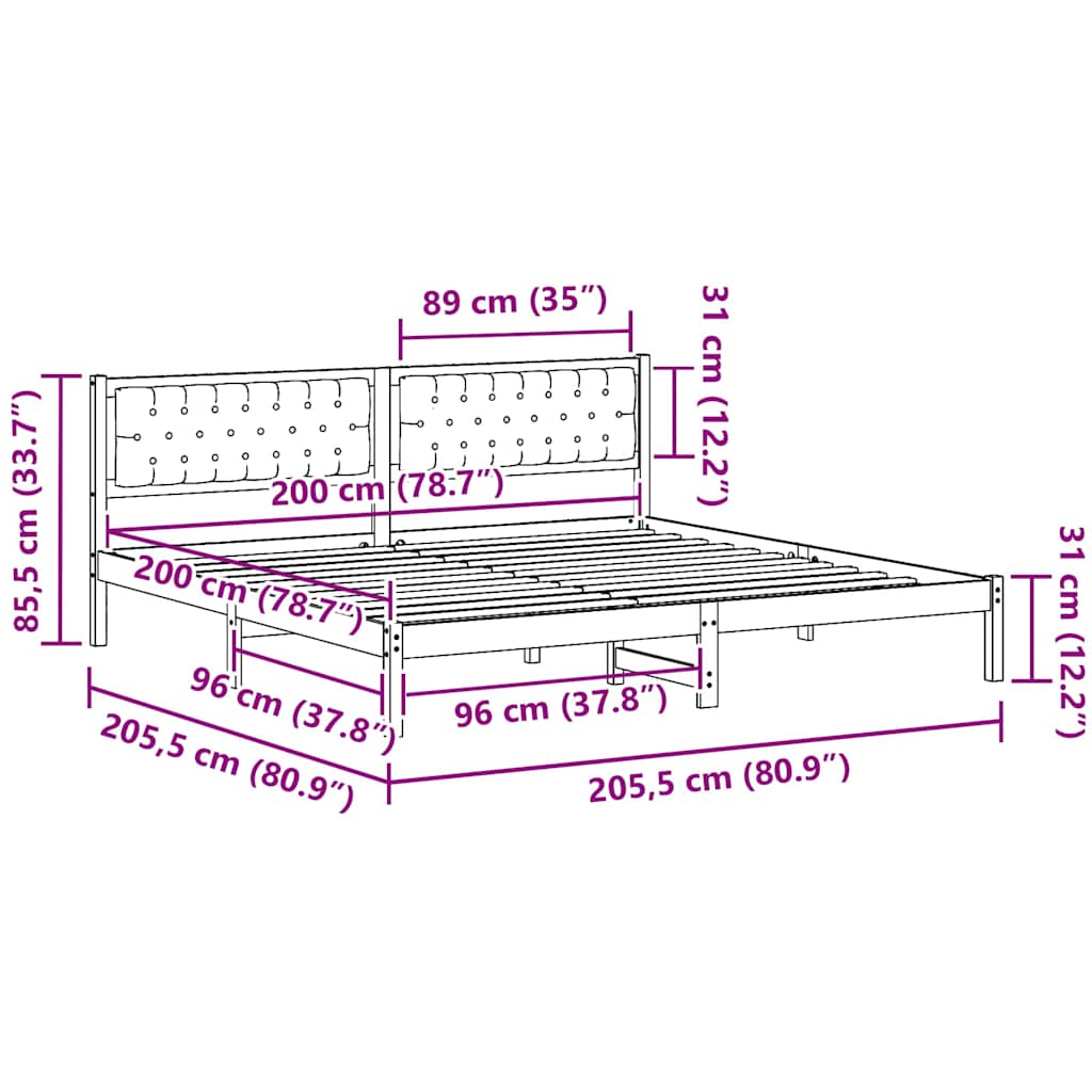 Σκελετός Κρεβατιού Μαύρο 200 x 200 cm Στερεά ξυλεία πεύκου