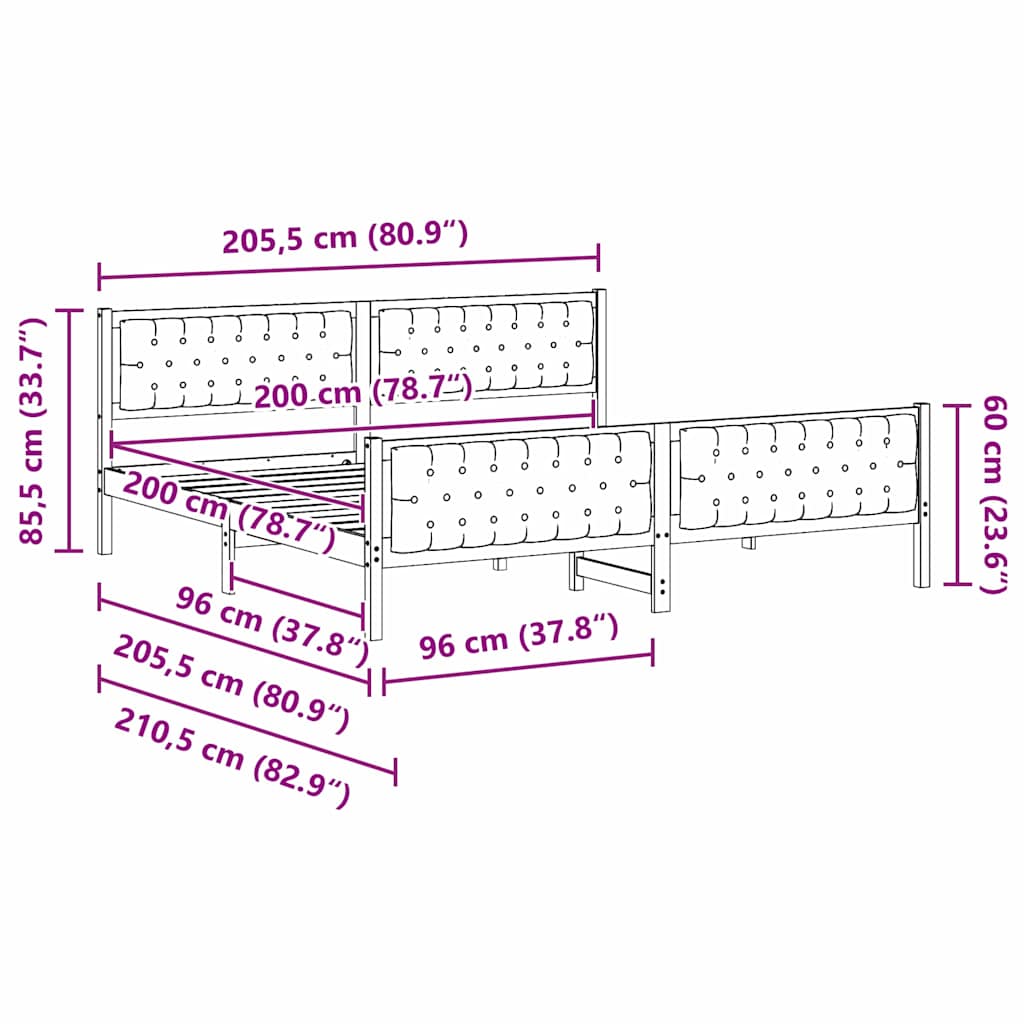 Σκελετός Κρεβατιού Μαύρο 200 x 200 cm Στερεά ξυλεία πεύκου