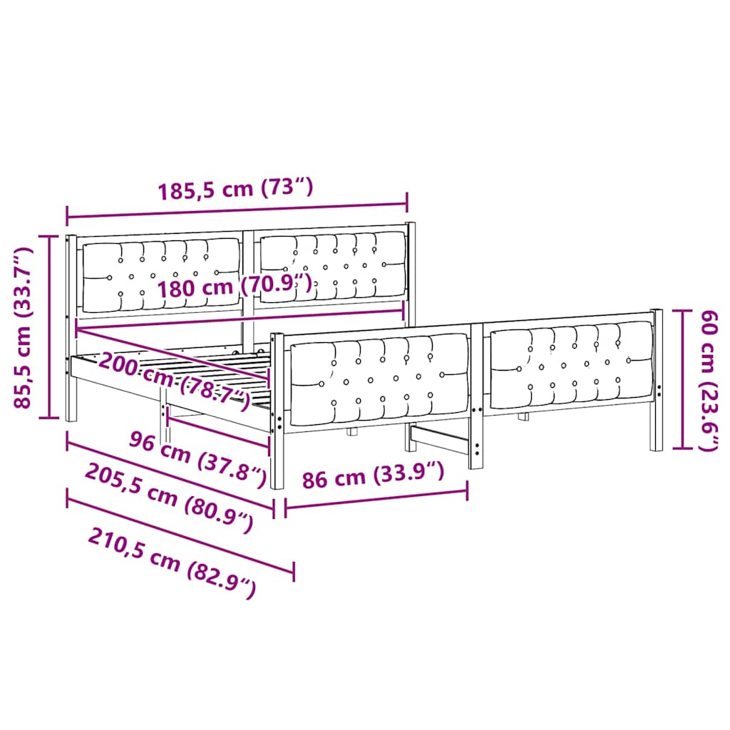 Σκελετός Κρεβατιού Μαύρο 180 x 200 cm Στερεά ξυλεία πεύκου