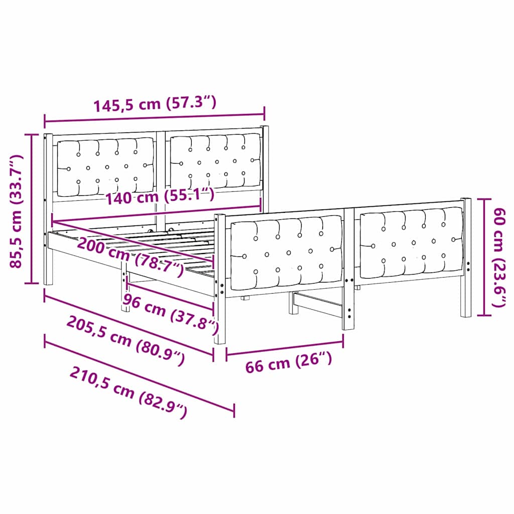 Σκελετός Κρεβατιού με κεφαλάρι Ανοιχτό γκρι 140 x 200 cm