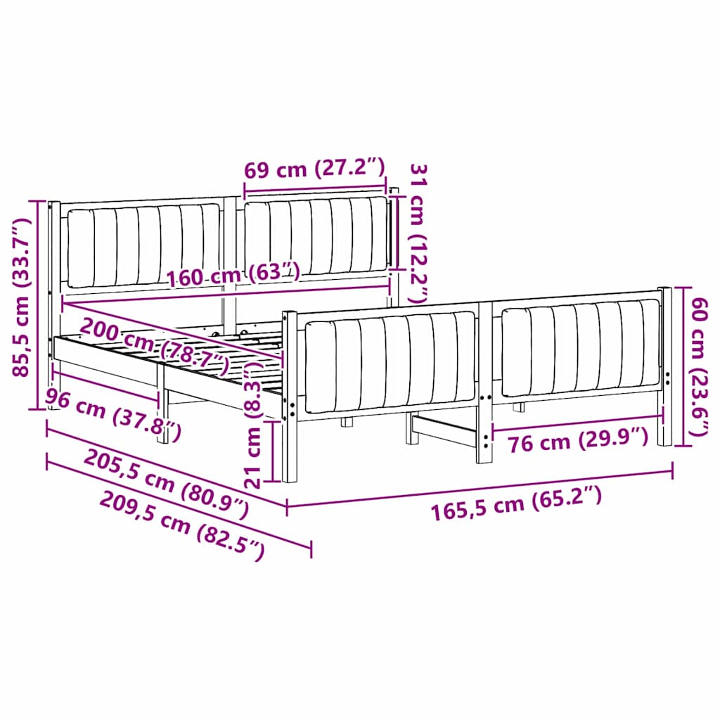 Σκελετός Κρεβατιού με κεφαλάρι Καφέ και μαύρο 160 x 200 cm