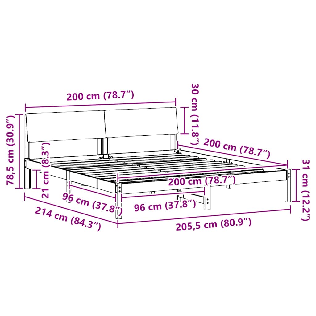 Σκελετός Κρεβατιού Καφέ και ανοιχτό γκρι 200 x 200 cm