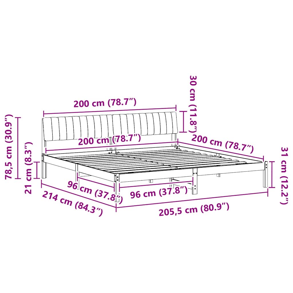 Σκελετός Κρεβατιού Λευκό και ανοιχτό γκρι 200 x 200 cm