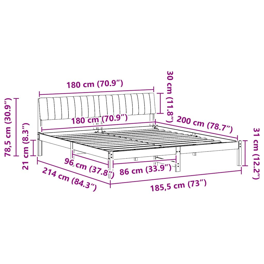 Σκελετός Κρεβατιού με κεφαλάρι Καφέ και μαύρο 180 x 200 cm