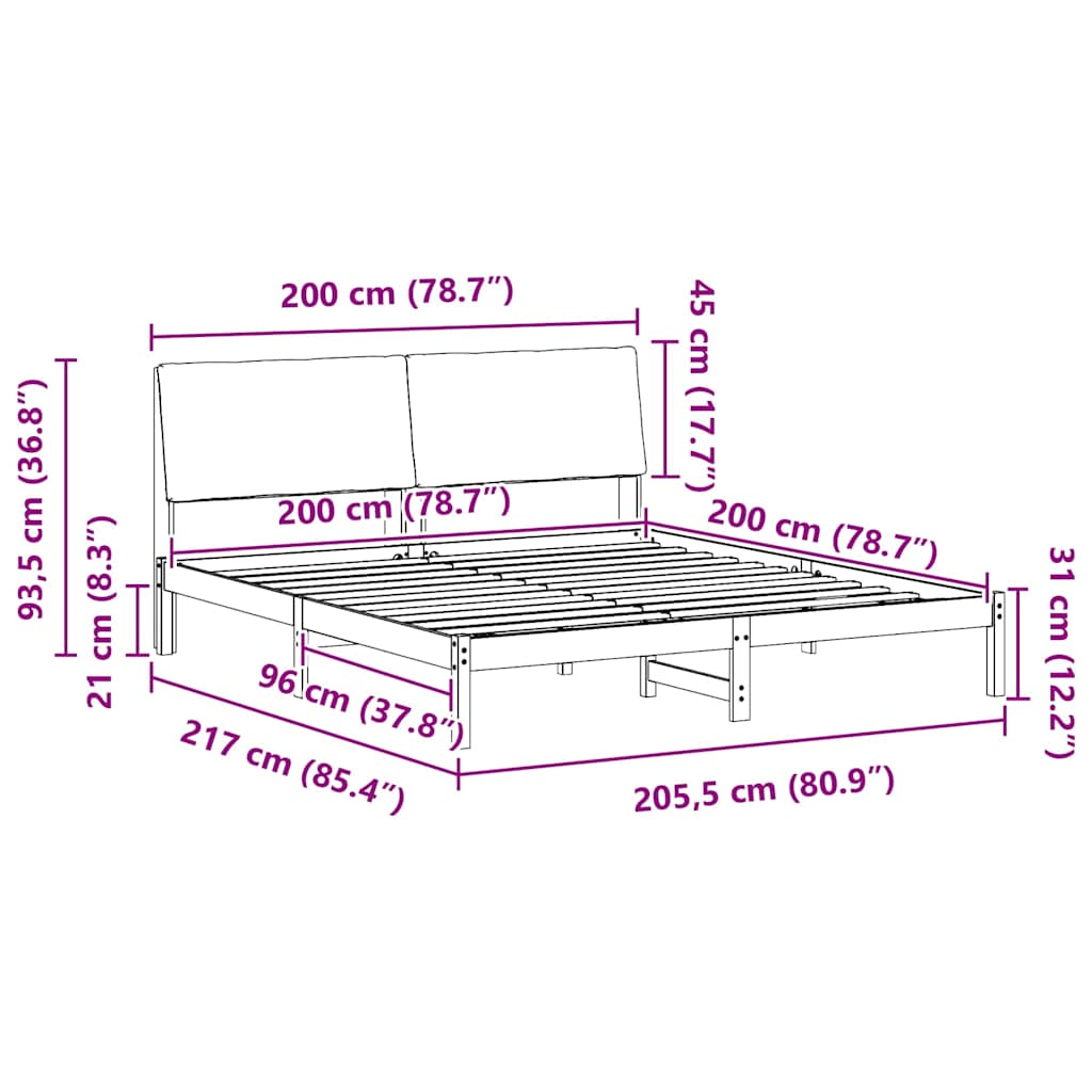 Σκελετός Κρεβατιού με κεφαλάρι Καφέ και μαύρο 200 x 200 cm