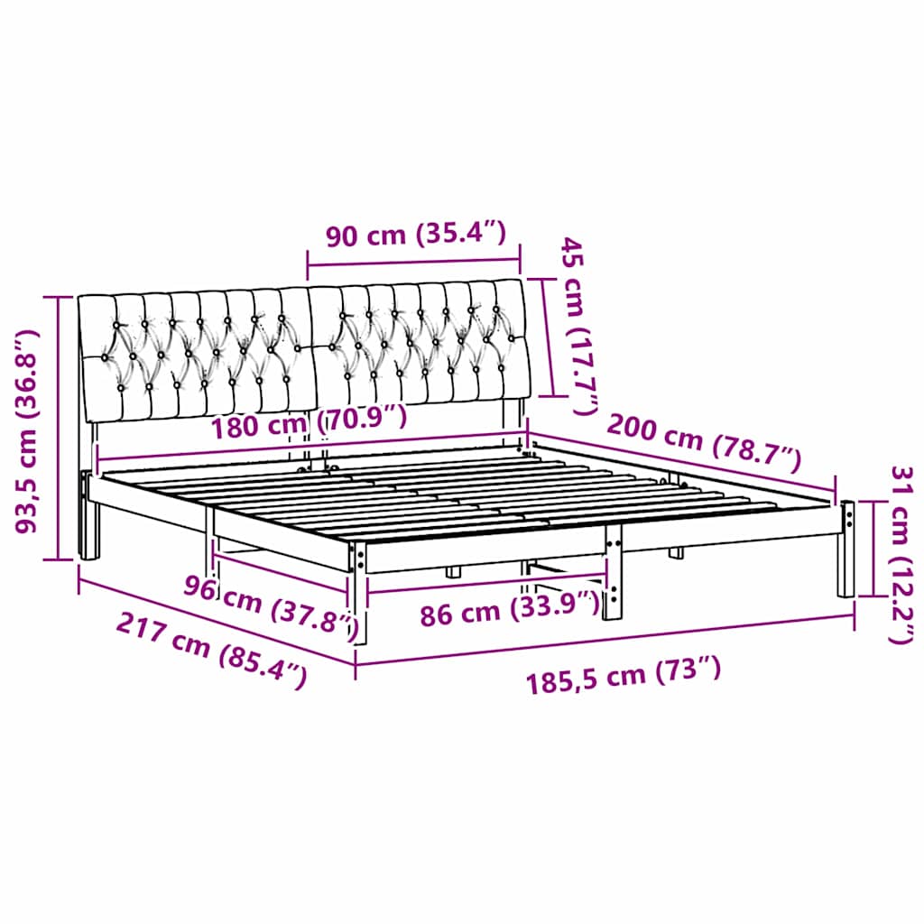 Σκελετός Κρεβατιού με Επενδεδυμένο Κεφαλάρι Λευκό 180 x 200 cm