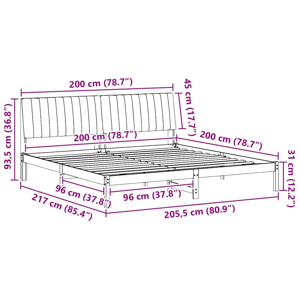 Σκελετός Κρεβατιού Καφέ 200 x 200 cm Στερεά ξυλεία πεύκου