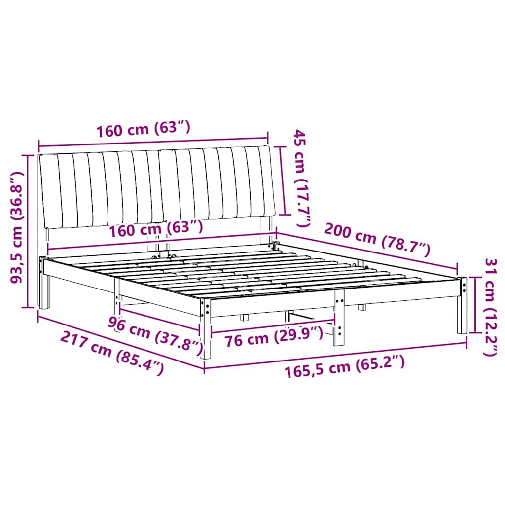 Σκελετός Κρεβατιού Καφέ 160 x 200 cm Στερεά ξυλεία πεύκου