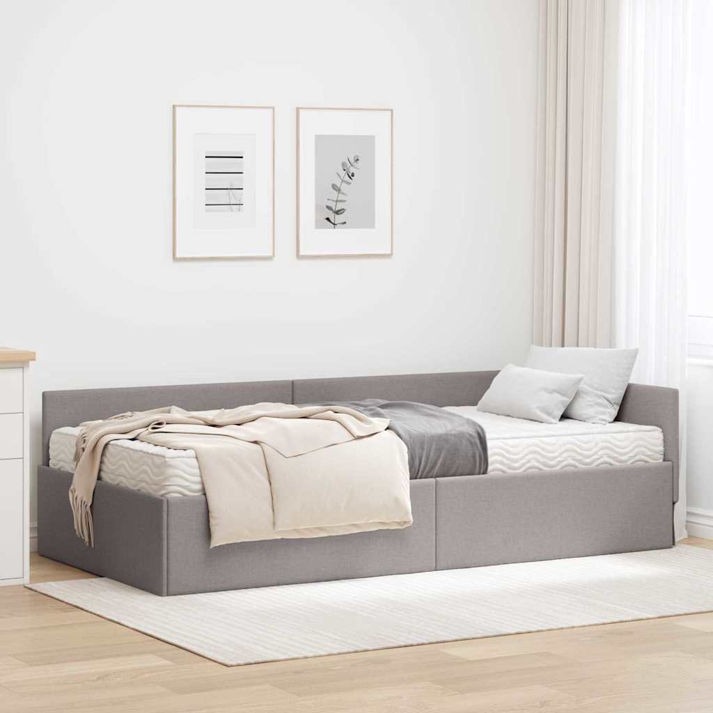 Κρεβάτι γωνίας με στρώμα Άλλο με κεφαλάρι 2 pcs Taupe ύφασμα - Pakobazaar