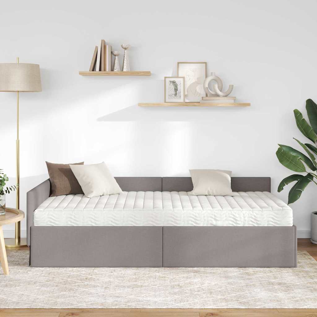 Κρεβάτι γωνίας με στρώμα Άλλο με κεφαλάρι 2 pcs Taupe ύφασμα - Pakobazaar