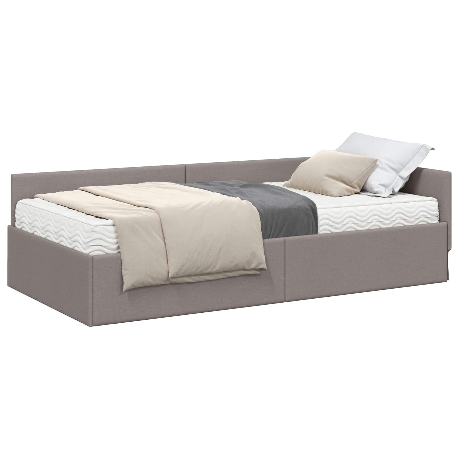 Κρεβάτι γωνίας με στρώμα Άλλο με κεφαλάρι 2 pcs Taupe ύφασμα - Pakobazaar