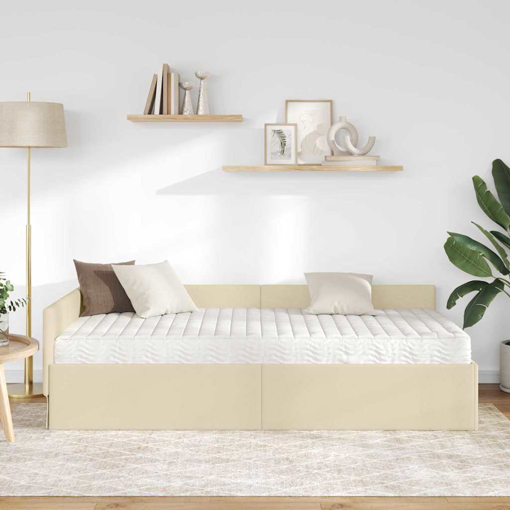 Κρεβάτι γωνίας με στρώμα Άλλο με κεφαλάρι 2 pcs Κρεμ ύφασμα