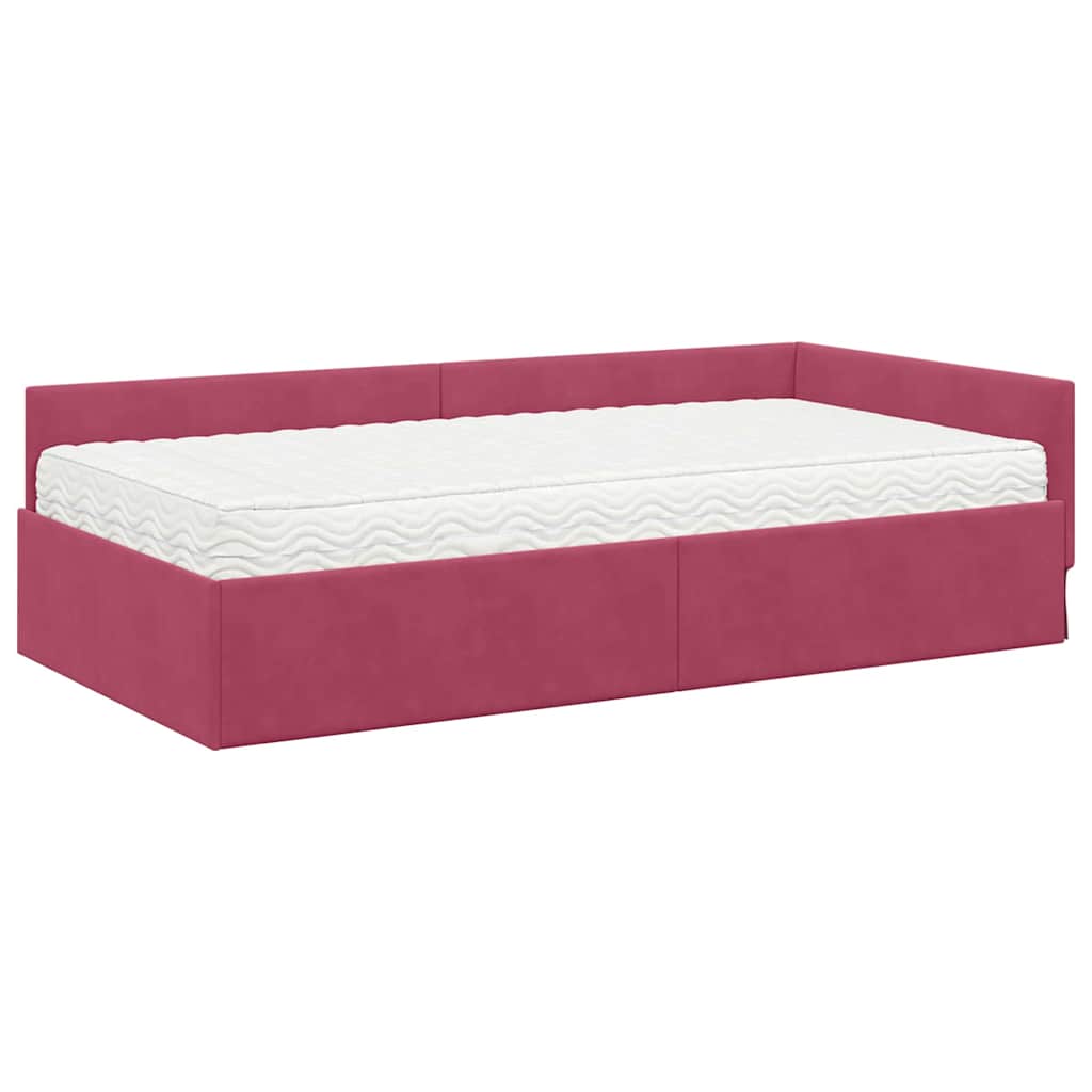 Κρεβάτι γωνίας με στρώμα Άλλο με κεφαλάρι 2 pcs Πράσινο Βελούδο - Pakobazaar