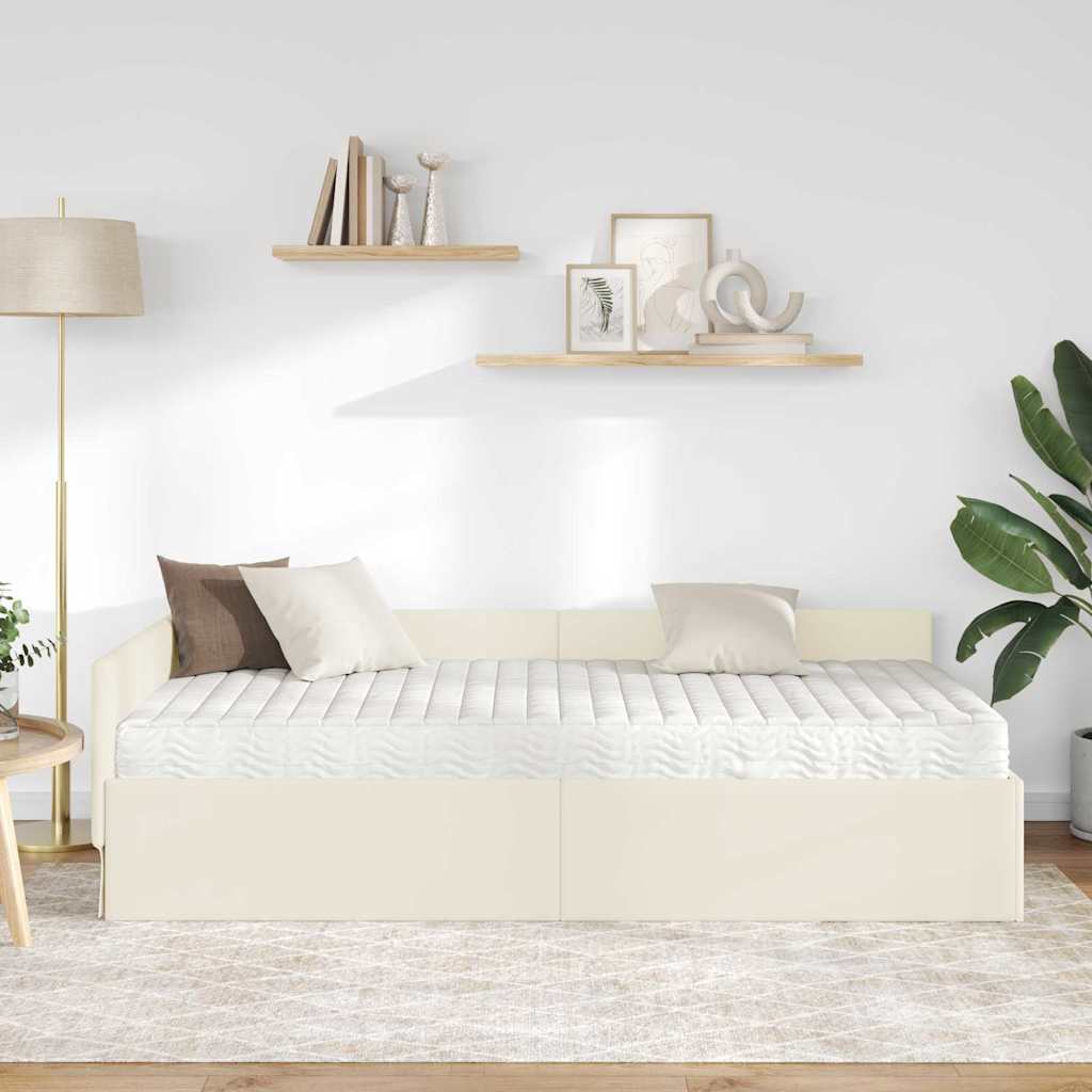 Κρεβάτι γωνίας με στρώμα Άλλο με κεφαλάρι 2 pcs Κρεμ Βελούδο - Pakobazaar