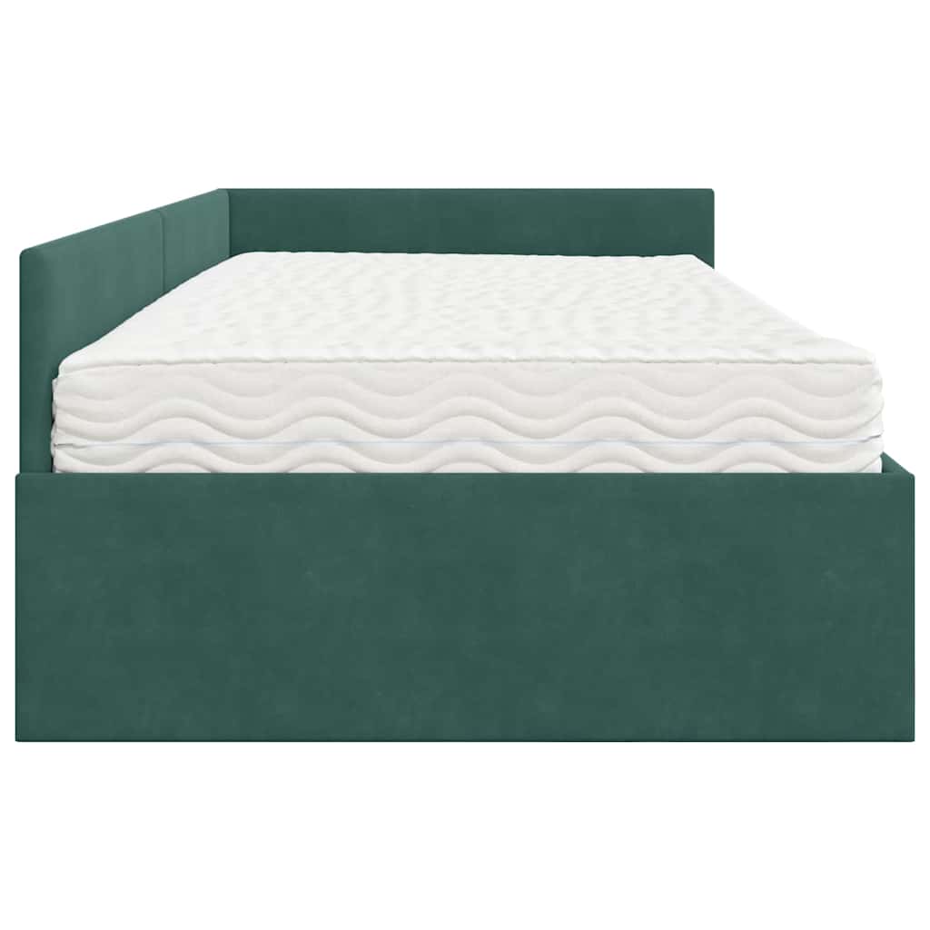 Κρεβάτι γωνίας με στρώμα Άλλο με κεφαλάρι 2 pcs Πράσινο Βελούδο