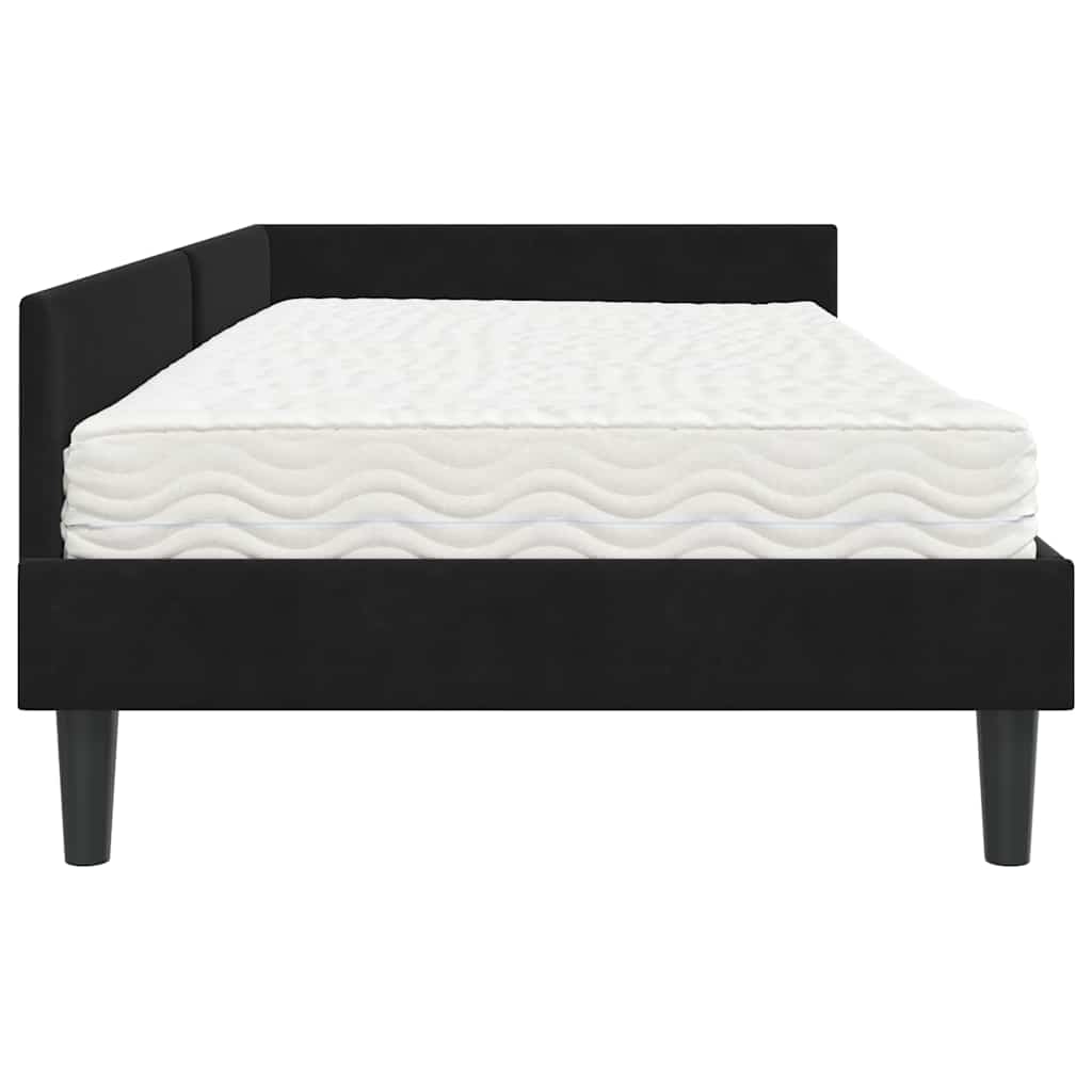 Κρεβάτι γωνίας με στρώμα Άλλο με κεφαλάρι 2 pcs Μαύρο Βελούδο