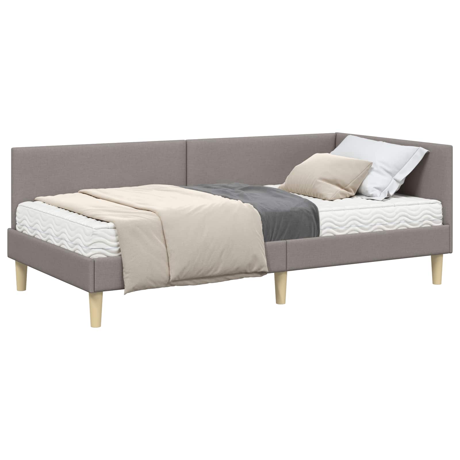 Κρεβάτι γωνίας με στρώμα Άλλο με κεφαλάρι 2 pcs Taupe ύφασμα - Pakobazaar