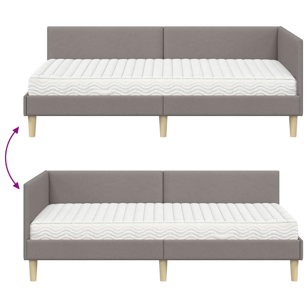 Κρεβάτι γωνίας με στρώμα Άλλο με κεφαλάρι 2 pcs Taupe ύφασμα - Pakobazaar