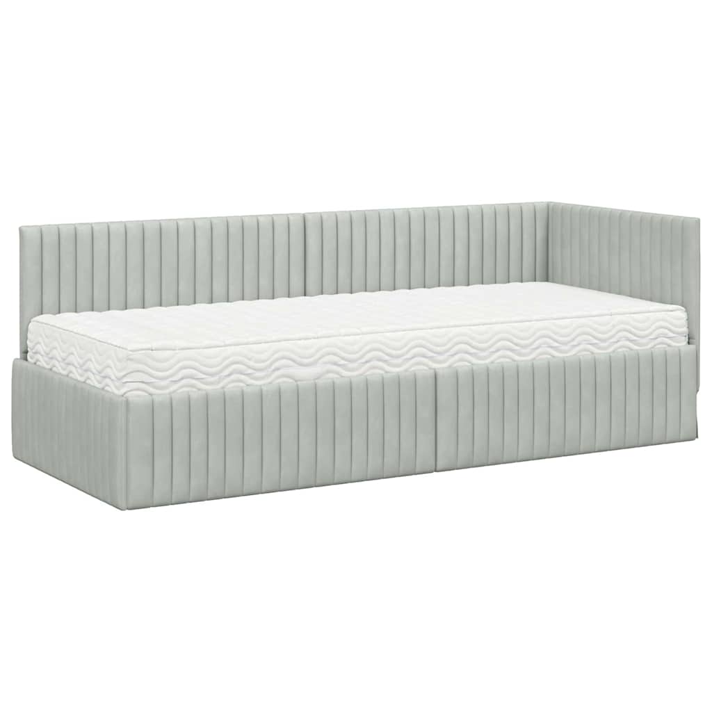 Κρεβάτι γωνίας με στρώμα με κεφαλάρι 2 pcs Ανοιχτό γκρι Βελούδο - Pakobazaar