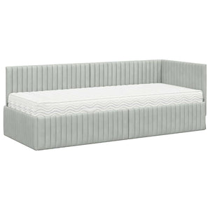 Κρεβάτι γωνίας με στρώμα με κεφαλάρι 2 pcs Ανοιχτό γκρι Βελούδο - Pakobazaar