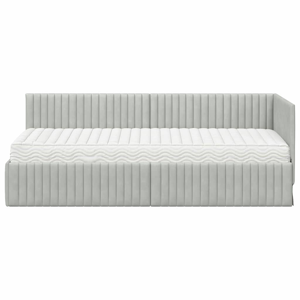 Κρεβάτι γωνίας με στρώμα με κεφαλάρι 2 pcs Ανοιχτό γκρι Βελούδο - Pakobazaar