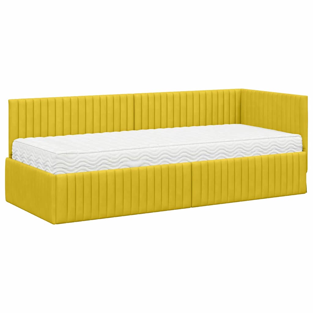 Κρεβάτι γωνίας με στρώμα με κεφαλάρι 2 pcs Κίτρινο Βελούδο - Pakobazaar