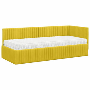 Κρεβάτι γωνίας με στρώμα με κεφαλάρι 2 pcs Κίτρινο Βελούδο - Pakobazaar