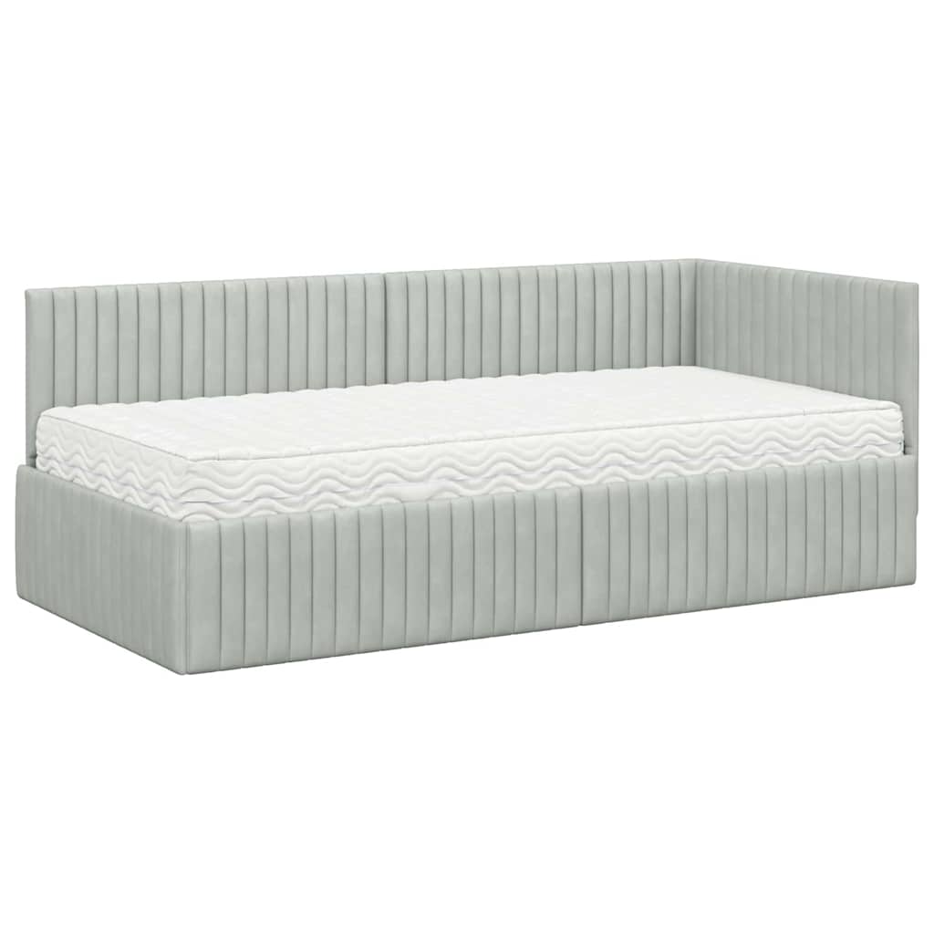 Κρεβάτι γωνίας με στρώμα με κεφαλάρι 2 pcs Ανοιχτό γκρι Βελούδο - Pakobazaar