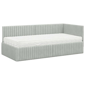 Κρεβάτι γωνίας με στρώμα με κεφαλάρι 2 pcs Ανοιχτό γκρι Βελούδο - Pakobazaar