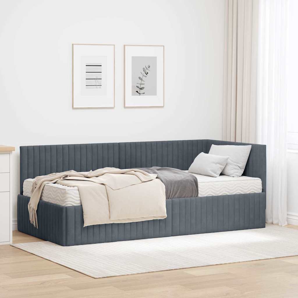 Κρεβάτι γωνίας με στρώμα με κεφαλάρι 2 pcs Γκρι Βελούδο