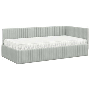 Κρεβάτι γωνίας με στρώμα με κεφαλάρι 2 pcs Ανοιχτό γκρι Βελούδο - Pakobazaar