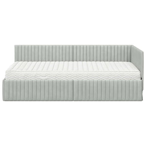 Κρεβάτι γωνίας με στρώμα με κεφαλάρι 2 pcs Ανοιχτό γκρι Βελούδο - Pakobazaar
