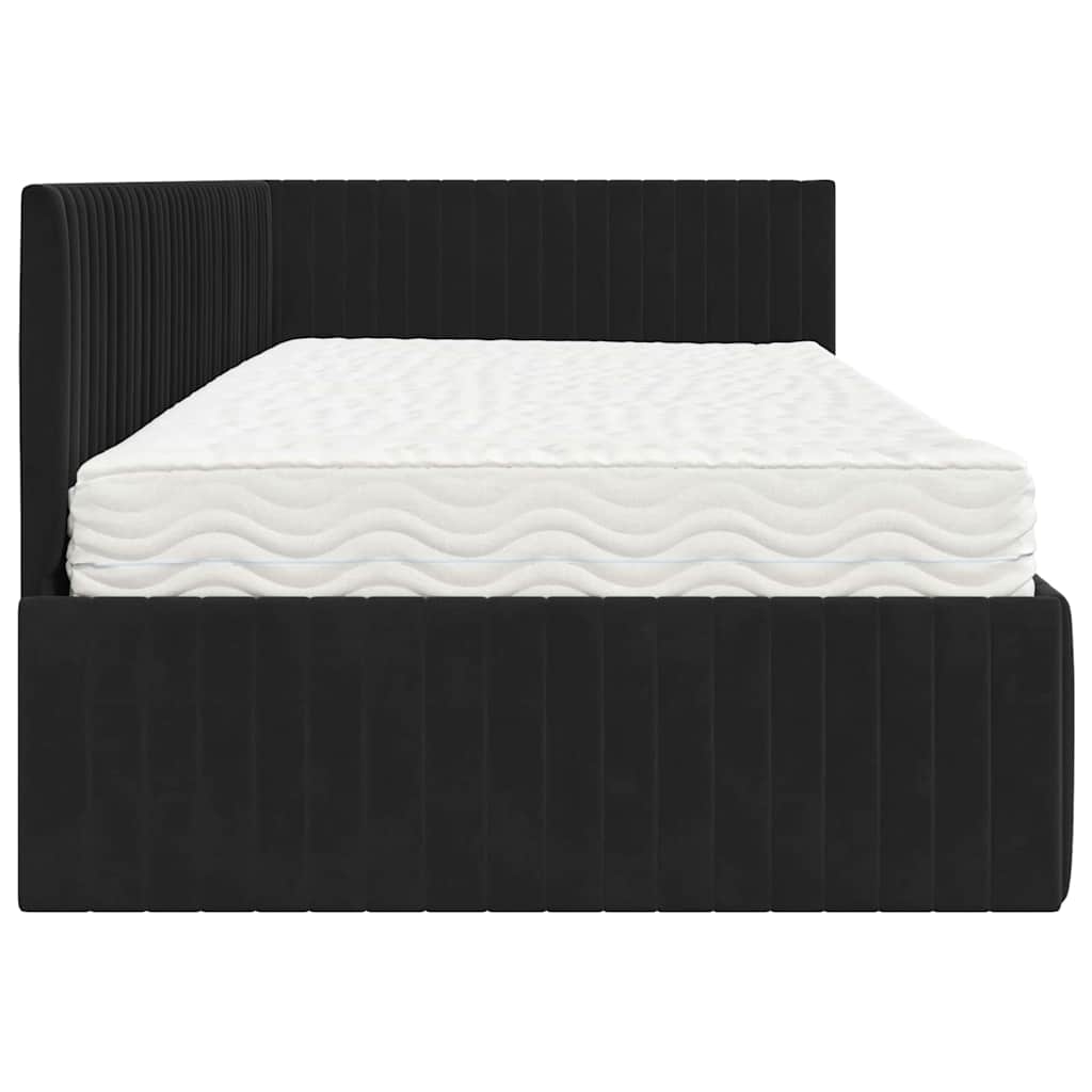 Κρεβάτι γωνίας με στρώμα με κεφαλάρι 2 pcs Μαύρο Βελούδο