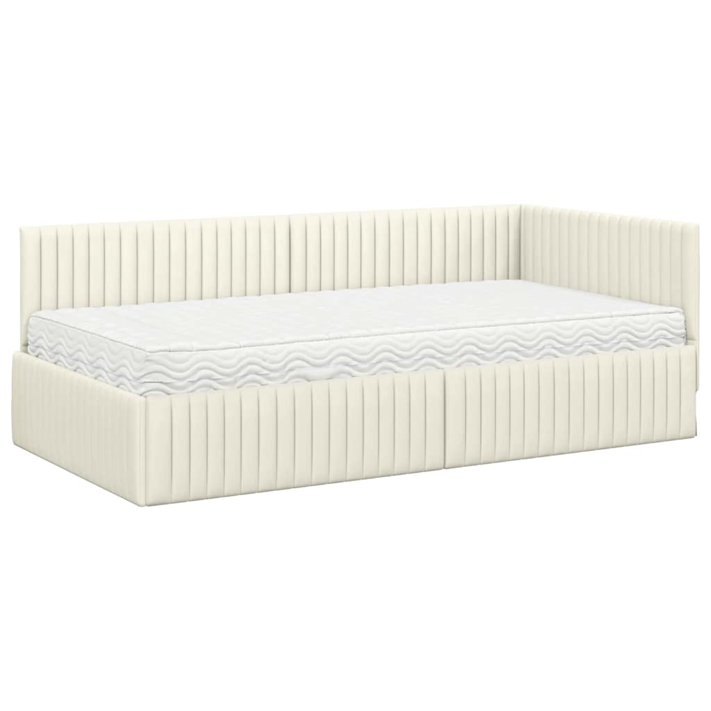 Κρεβάτι γωνίας με στρώμα με κεφαλάρι 2 pcs Κρεμ Βελούδο - Pakobazaar