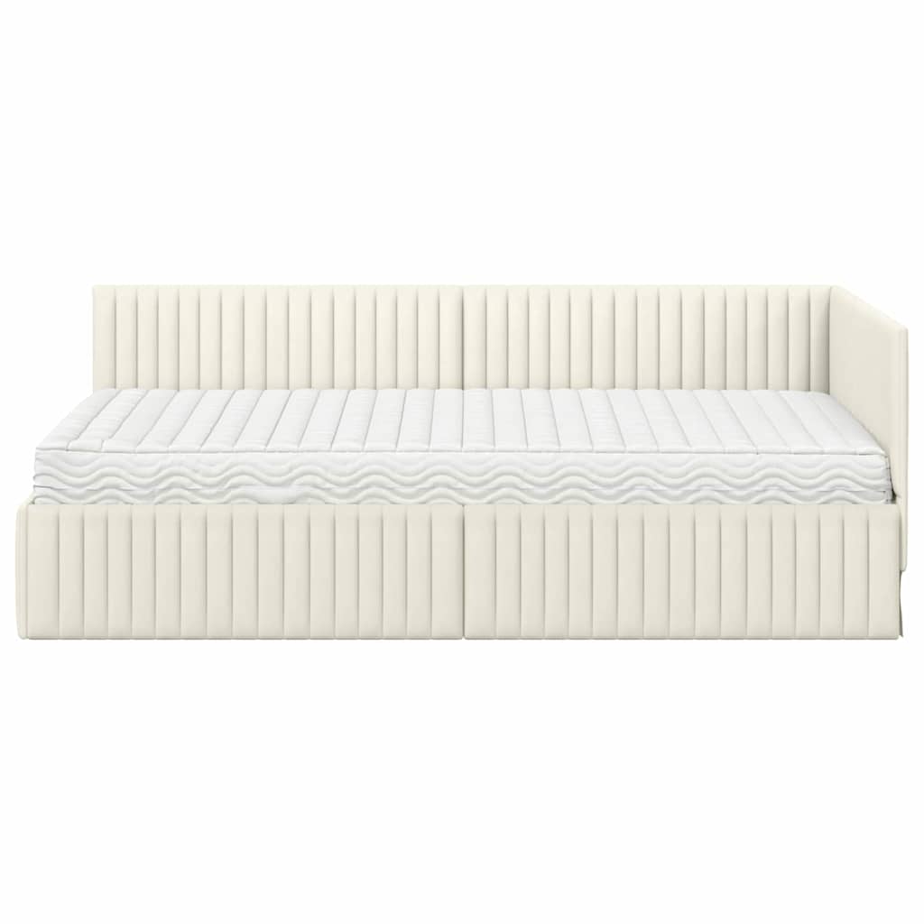 Κρεβάτι γωνίας με στρώμα με κεφαλάρι 2 pcs Κρεμ Βελούδο - Pakobazaar