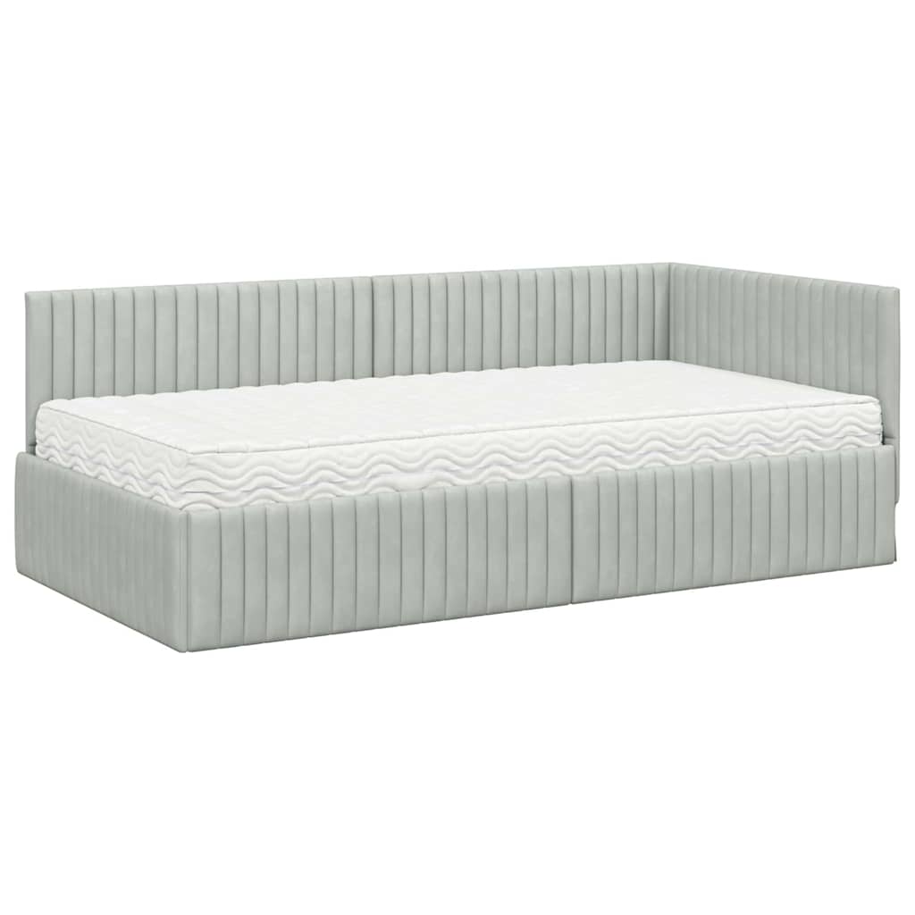 Κρεβάτι γωνίας με στρώμα με κεφαλάρι 2 pcs Ανοιχτό γκρι Βελούδο - Pakobazaar