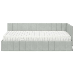 Κρεβάτι γωνίας με στρώμα με κεφαλάρι 2 pcs Ανοιχτό γκρι Βελούδο - Pakobazaar