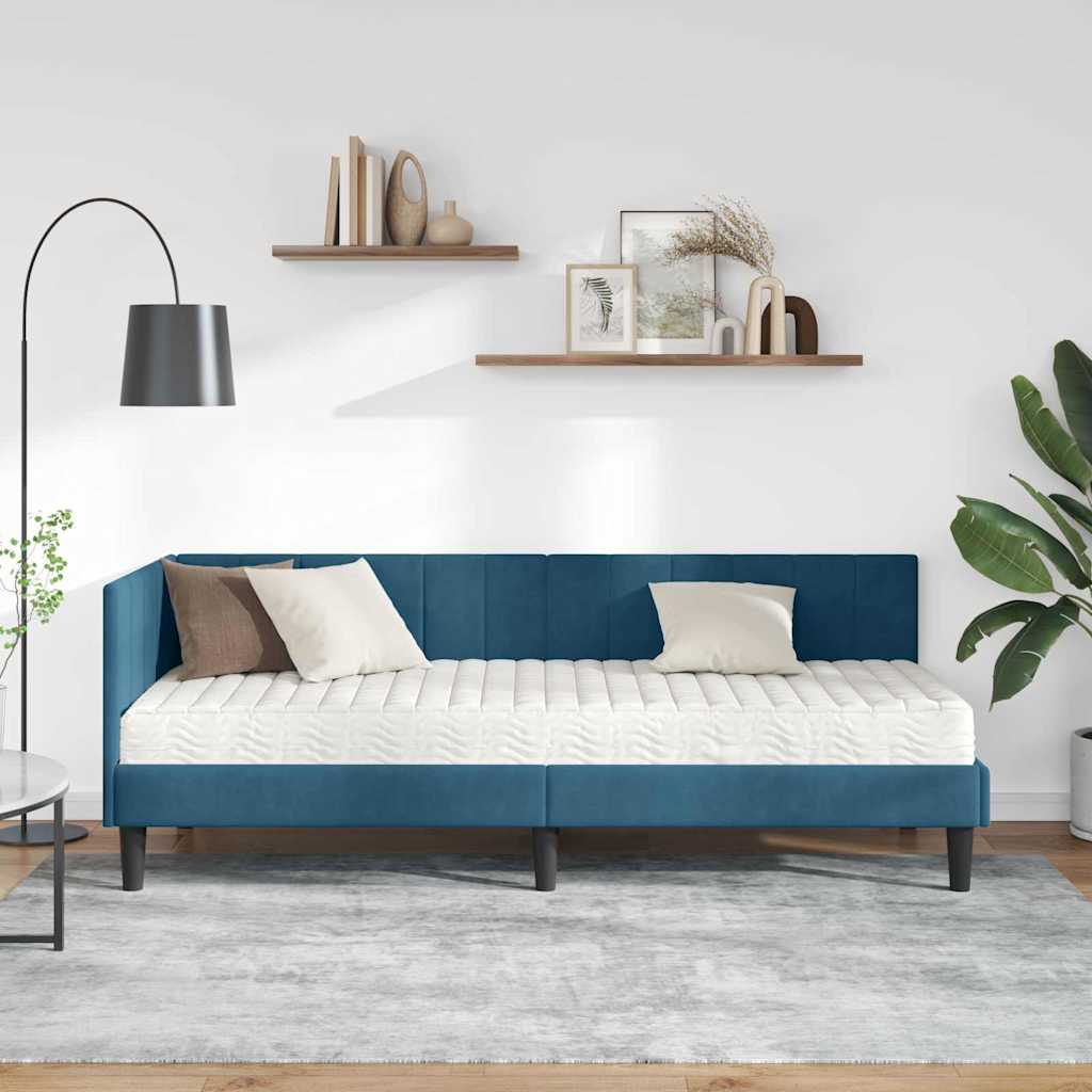 Κρεβάτι γωνίας με στρώμα με στρώμα 2 pcs Μπλε Βελούδο - Pakobazaar
