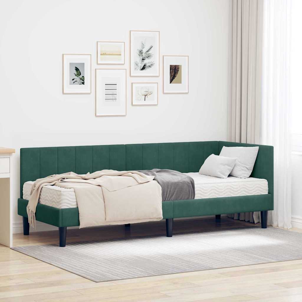 Κρεβάτι γωνίας με στρώμα με στρώμα 2 pcs Πράσινο Βελούδο - Pakobazaar