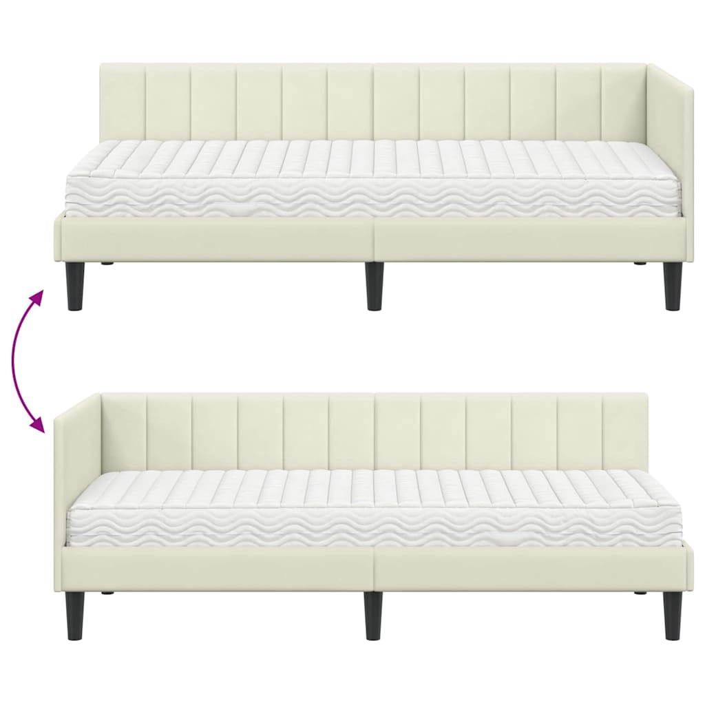 Κρεβάτι γωνίας με στρώμα με κεφαλάρι 2 pcs Κρεμ Βελούδο