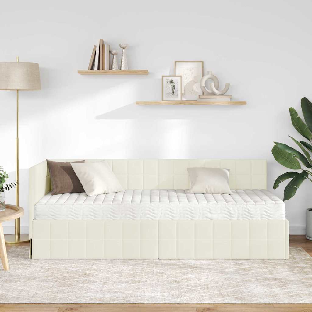 Κρεβάτι γωνίας με στρώμα με κεφαλάρι 2 pcs Κρεμ Βελούδο - Pakobazaar