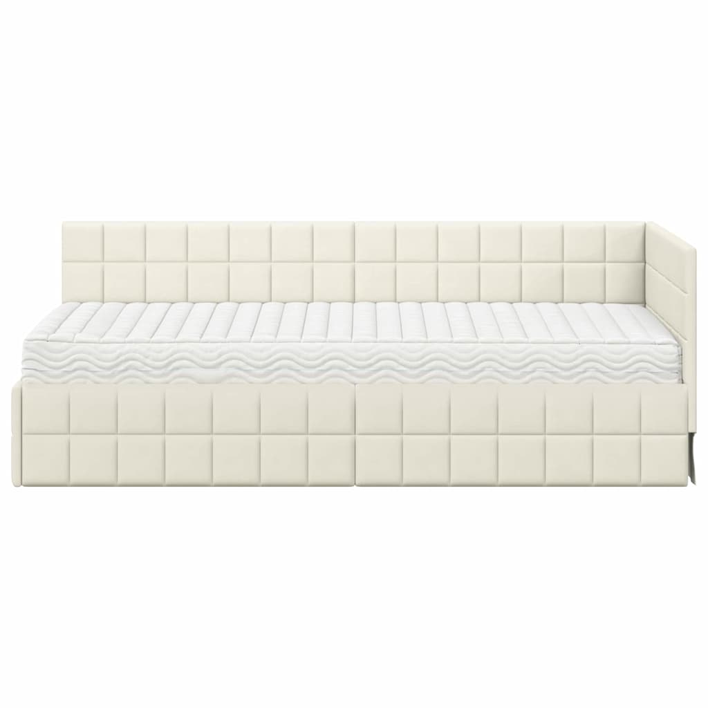 Κρεβάτι γωνίας με στρώμα με κεφαλάρι 2 pcs Κρεμ Βελούδο - Pakobazaar