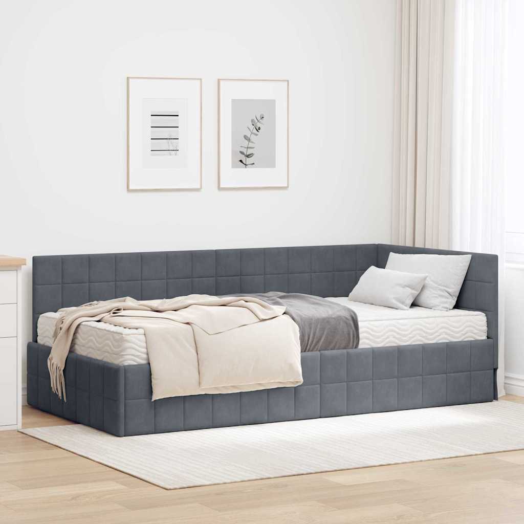 Κρεβάτι γωνίας με στρώμα με κεφαλάρι 2 pcs Γκρι Βελούδο