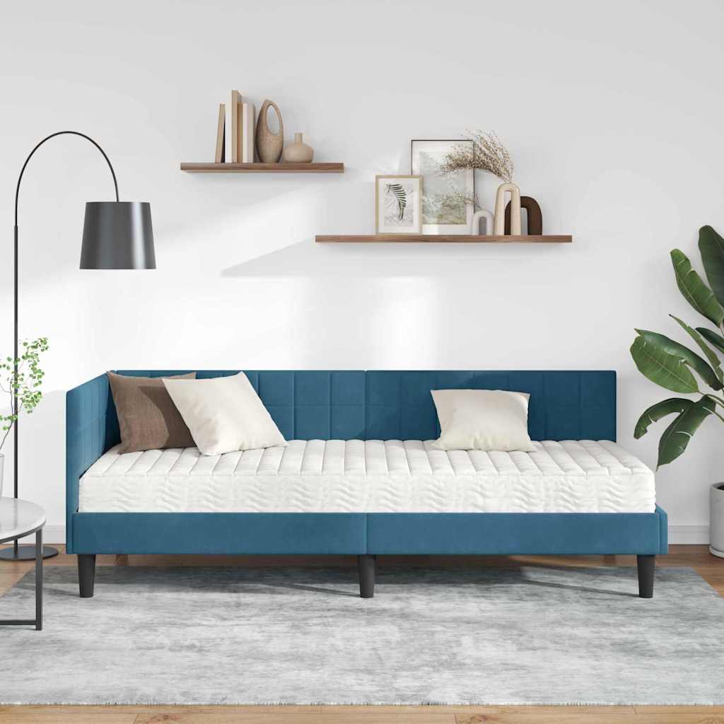 Κρεβάτι γωνίας με στρώμα με κεφαλάρι 2 pcs Μπλε Βελούδο
